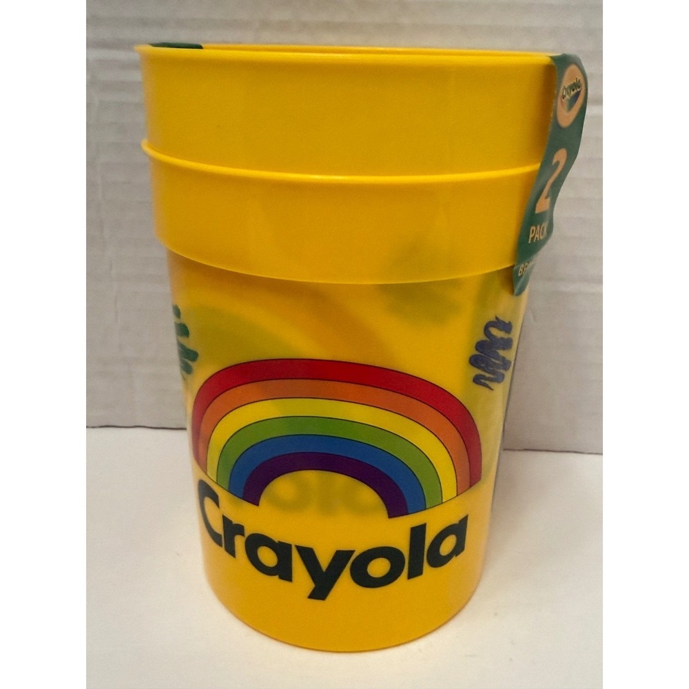 Crayola 2 Pack Plastic Tumblers Yellow Rainbow Crayon Character BPA Free 18092